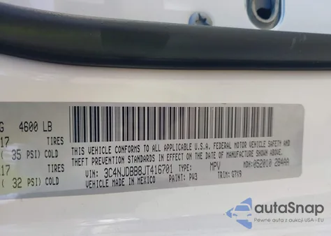 2018 Jeep Compass Latitude 4X4 z USA, uszkodzony, nr VIN 3C4NJDBB8JT416701